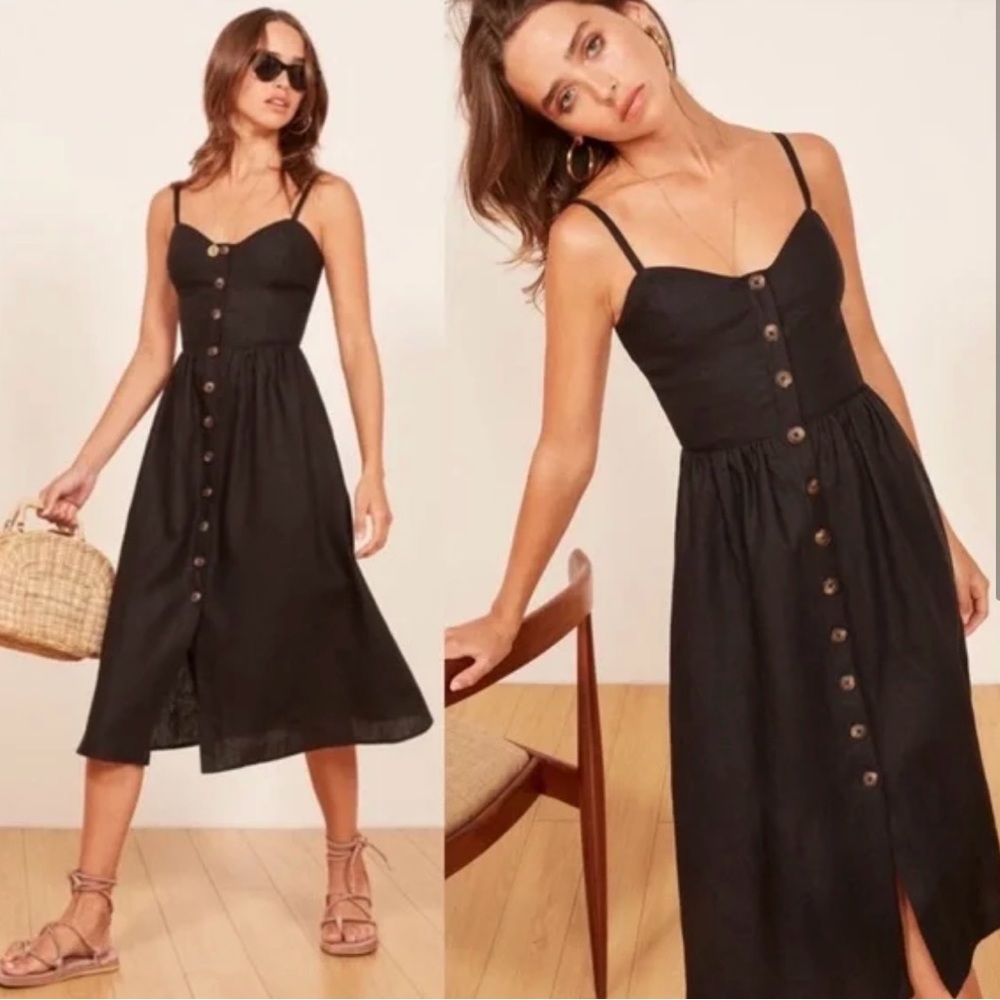 Reformation Sleeveless Black Linen Dress size 2P